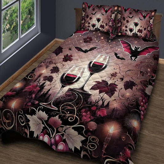 Personalized  Gothic Bat Quilt Bedding Set 3-Pc for Halloween