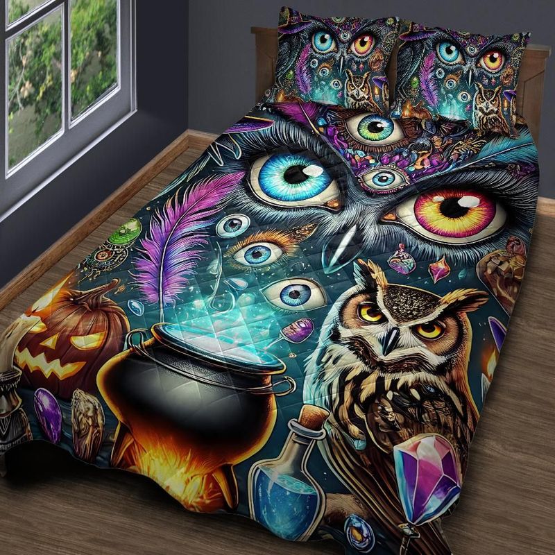 Personalized  Witchy Owl Halloween Quilt Bedding Set 3-Pc