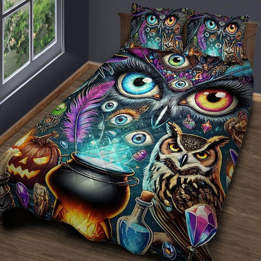 Personalized  Witchy Owl Halloween Quilt Bedding Set 3-Pc