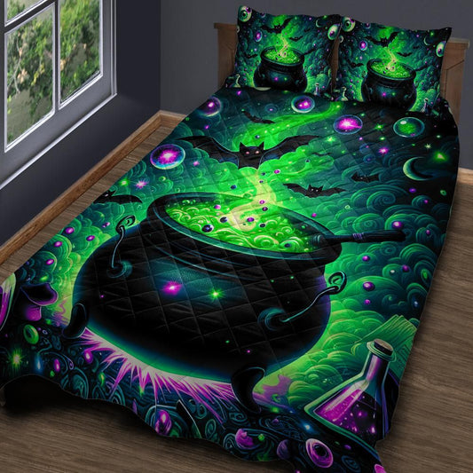 Personalized  Witch Cauldron Gothic Quilt Bedding Set 3-Pc for Halloween
