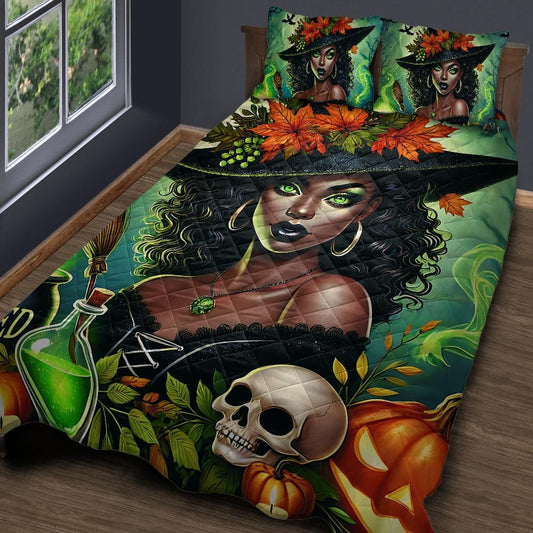 Personalized  Halloween Wicked Witch Quilt Bedding Set 3-Pc for Witchy Home Decor