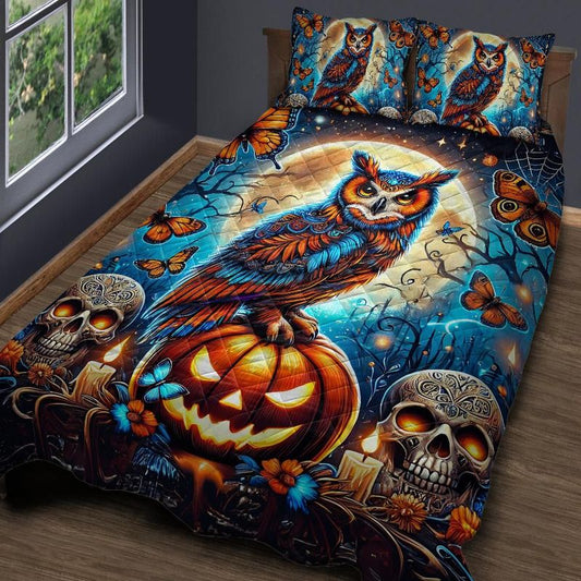 Personalized  Gothic Owl Quilt Bedding Set 3-Pc for Halloween