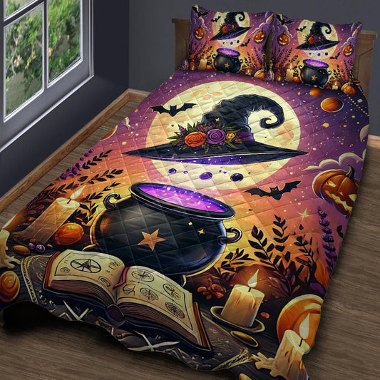 Personalized  Witch Cauldron Halloween Quilt Bedding Set 3-Pc