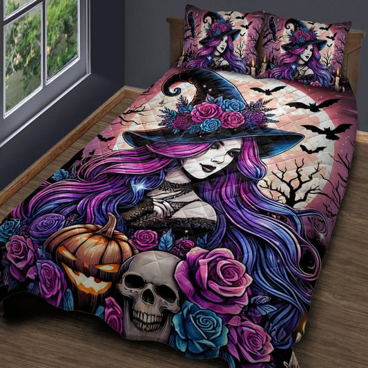 Personalized  Spooky Witch Gothic Quilt Bedding Set 3-Pc for Halloween
