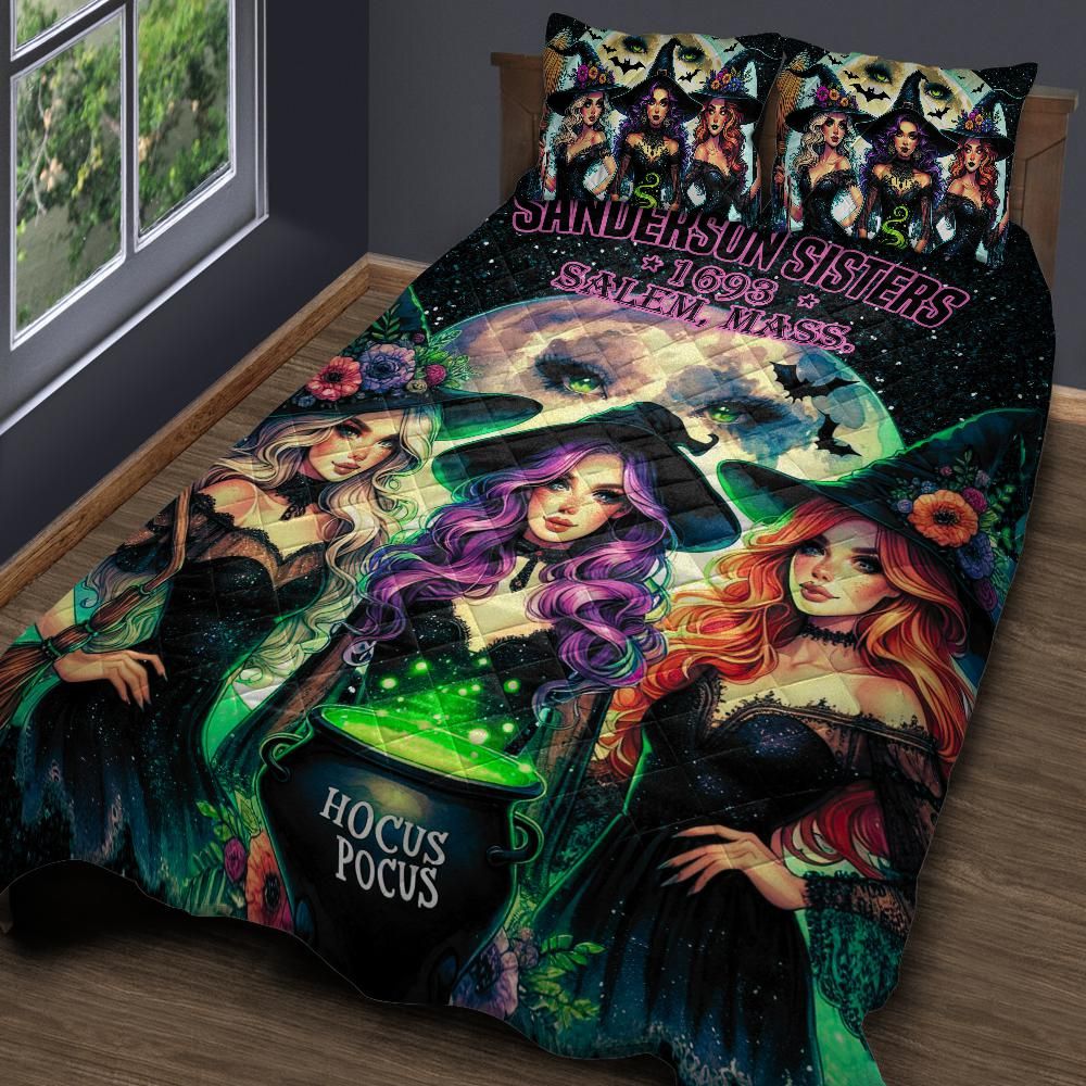 Personalized  Halloween Sanderson Sisters Hocus Pocus Witch Quilt Bedding Set 3-Pc