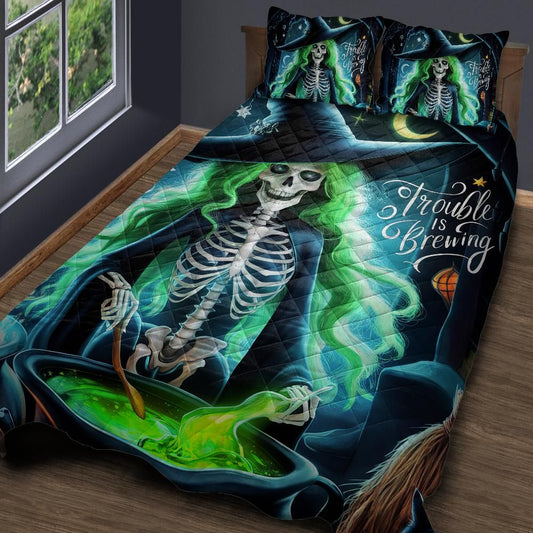 Personalized  Gothic Skelaton Witch Quilt Bedding Set 3-Pc for Halloween