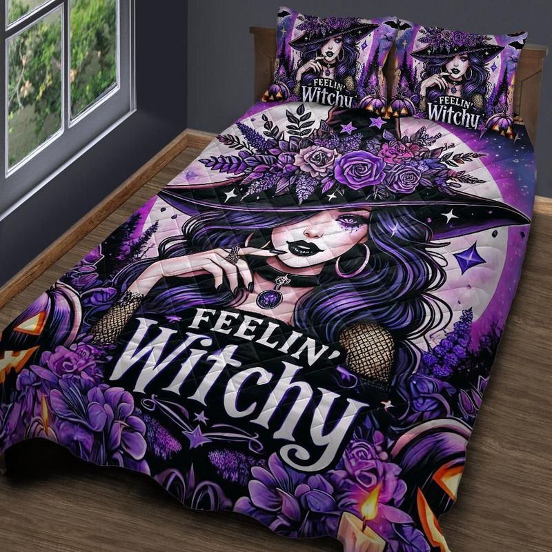 Personalized  Feeling Witchy Quilt Bedding Set 3-Pc for Halloween