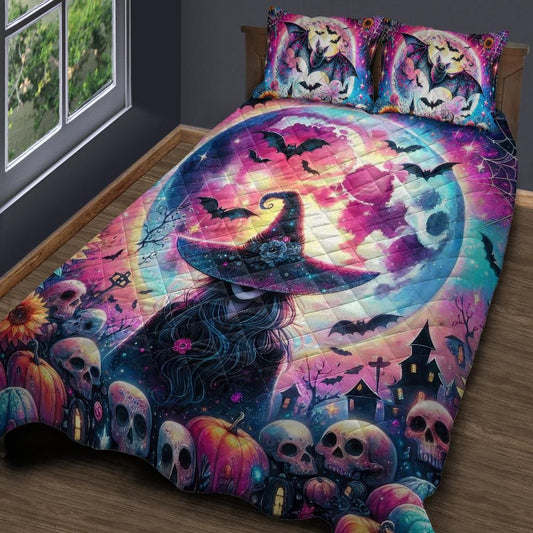Personalized  Pastel Skull Bat Witch Gothic Quilt Bedding Set 3-Pc for Halloween
