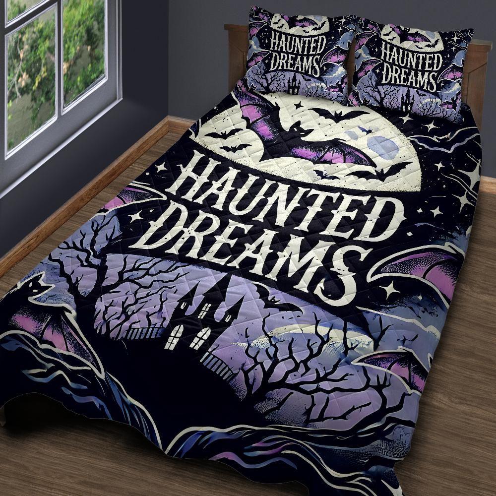 Personalized  Haunted Dreams Halloween Gothic Bat Quilt Bedding Set 3-Pc