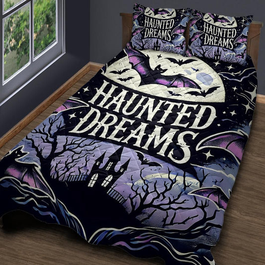 Personalized  Haunted Dreams Halloween Gothic Bat Quilt Bedding Set 3-Pc