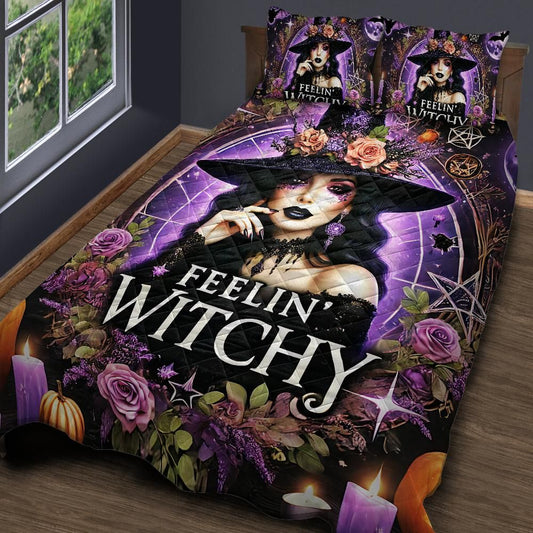 Personalized  Gothic Witchy Quilt Bedding Set 3-Pc for Halloween Home Decor