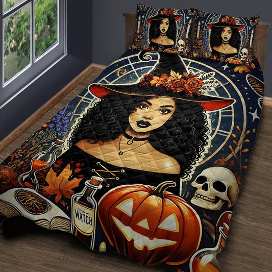 Personalized  Halloween Witch Quilt Bedding Set 3-Pc for Witchy Home Decor