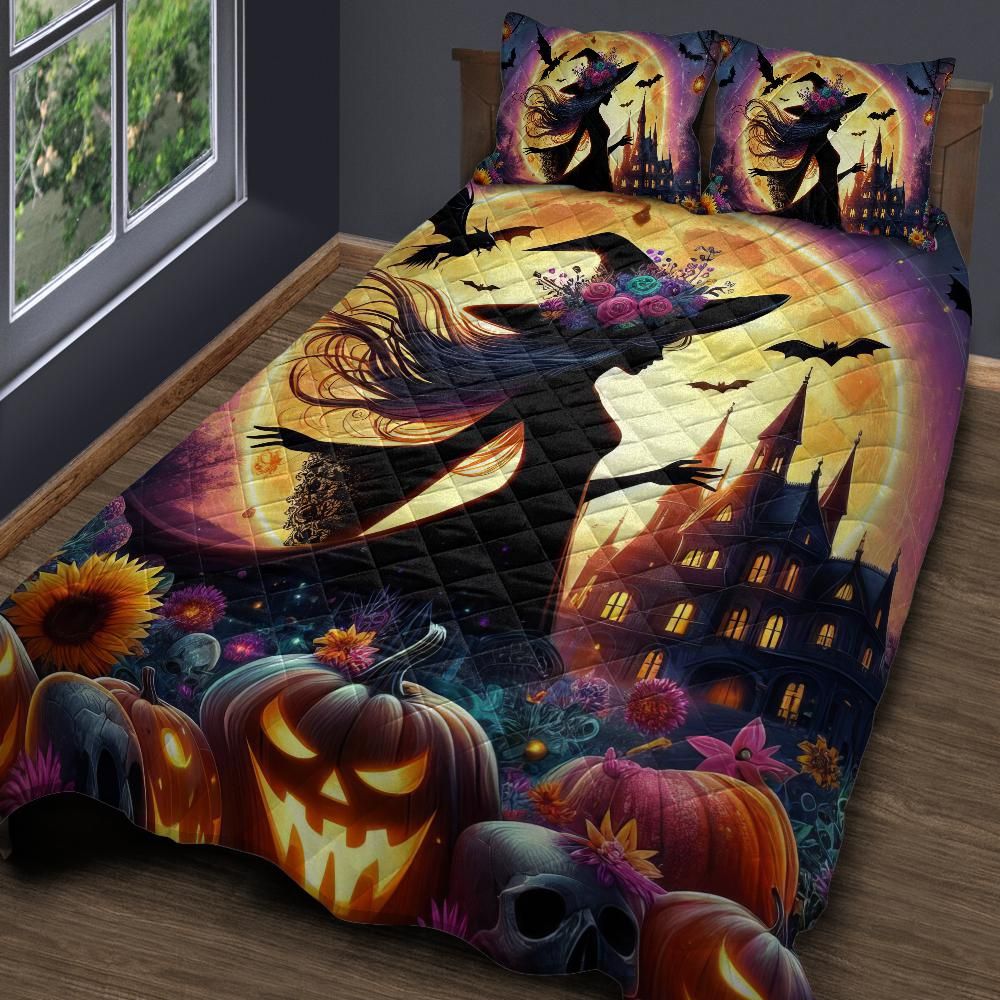 Personalized  Dark Witch Gothic Castle Quilt Bedding Set 3-Pc for Halloween