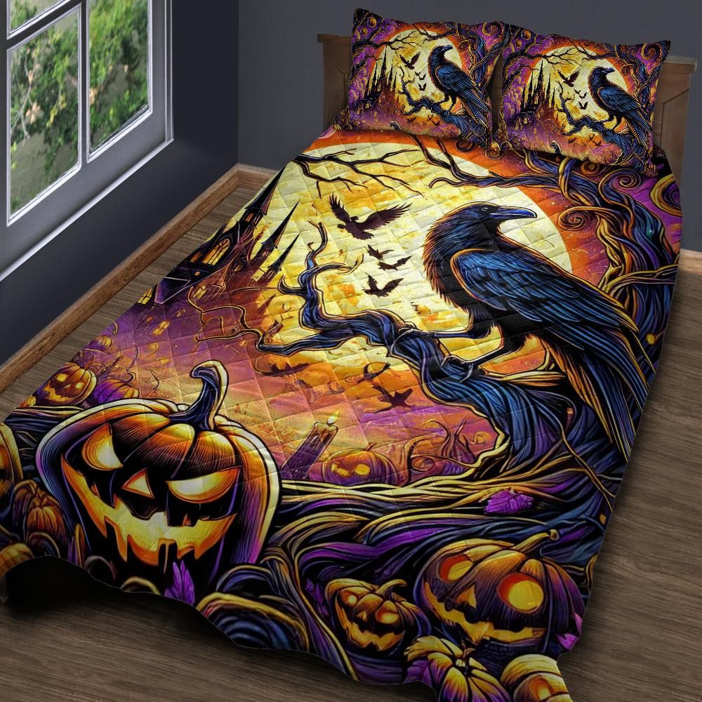 Personalized  Gothic Black Raven Gothic Crow Halloween Quilt Bedding Set 3-Pc