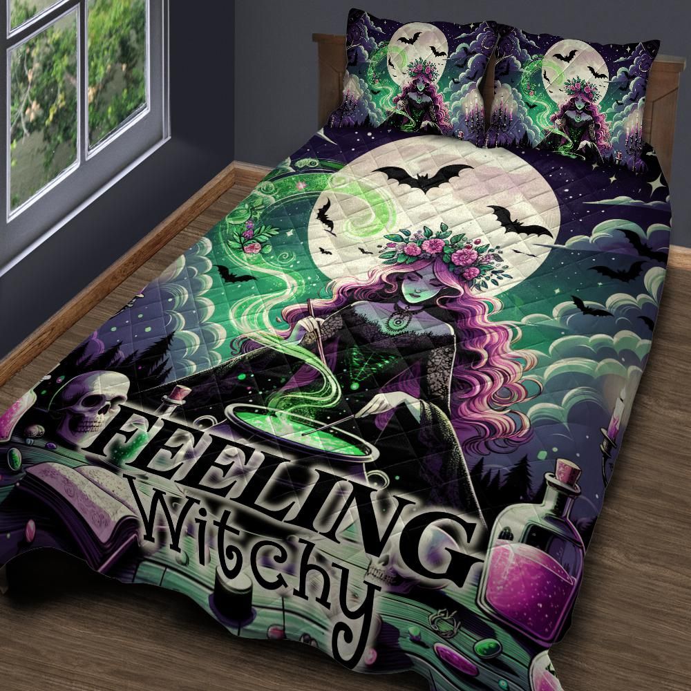 Personalized  Potion Witch Halloween Quilt Bedding Set 3-Pc for Witchy Home Decor