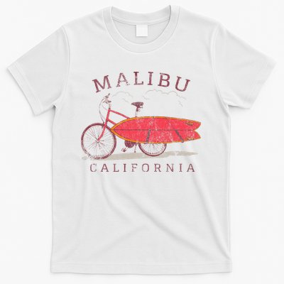 Retro Malibu California Surfing Fan Surfboard Bicycle Art T-Shirt
