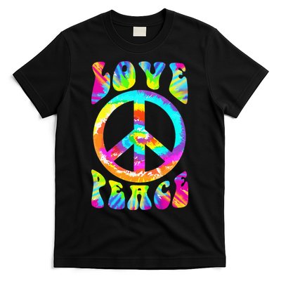 Retro Tie Dye Hippie Costume with Peace Sign and Love T-Shirt