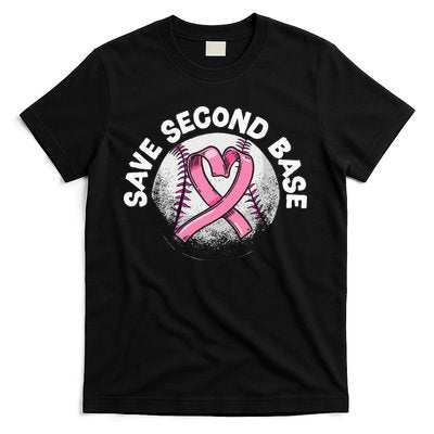 Save 2nd Base Baseball Player Breast Cancer Awareness T-Shirt