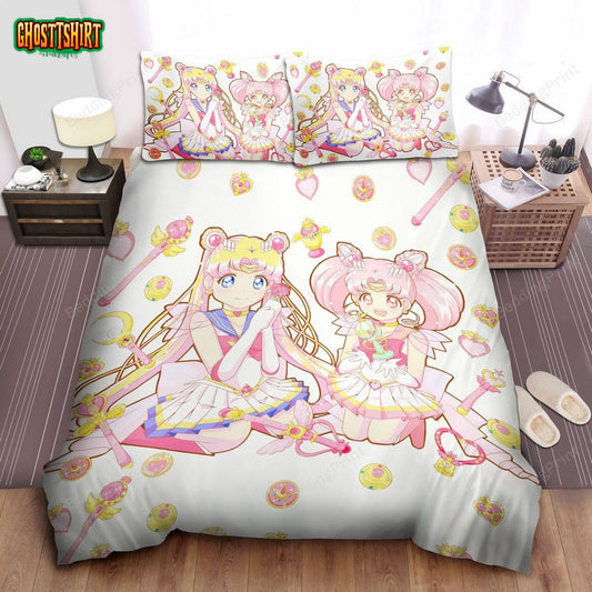 Sailor Moon, Usagi Tsukino And Sailor Chibi Moon Bed Sheets Duvet Cover Bedding Set