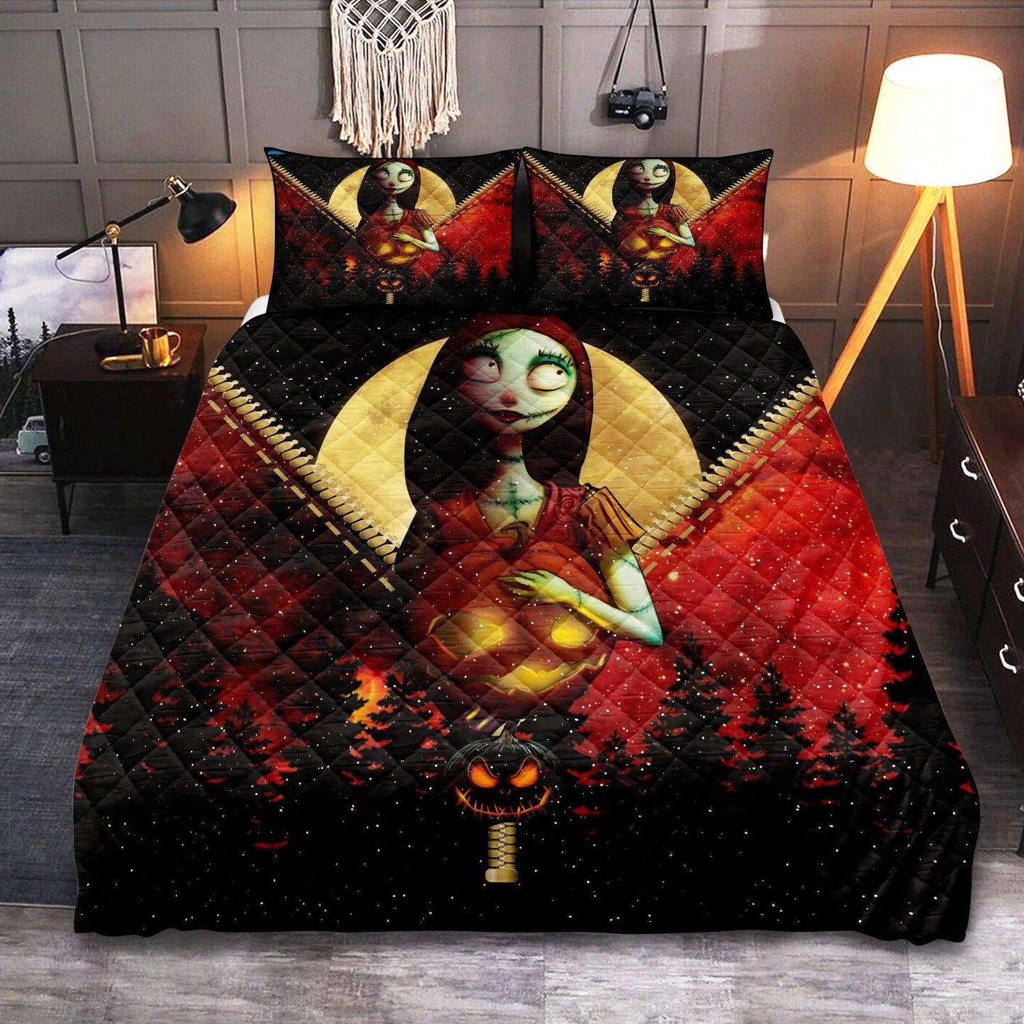 Personalized Nightmare Before Christmas Sally Galaxy Zipper 3-pc Quilt Bedding Set
