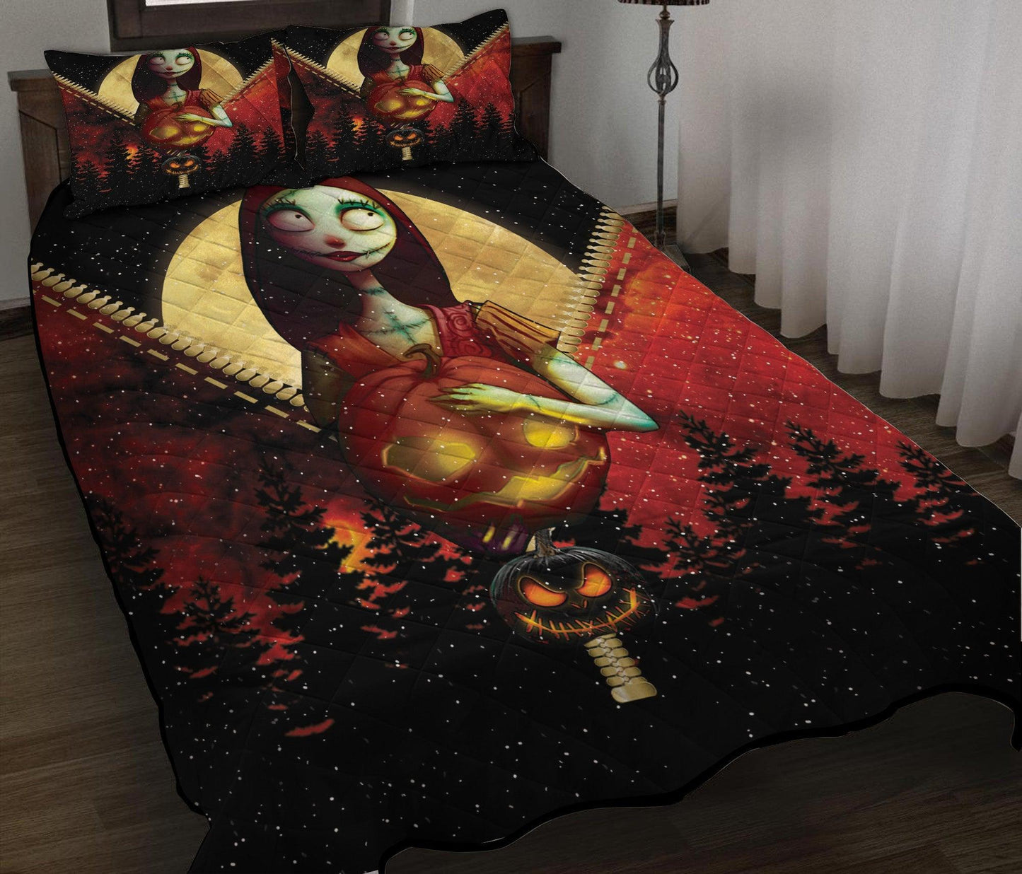 Personalized Nightmare Before Christmas Sally Galaxy Zipper 3-pc Quilt Bedding Set