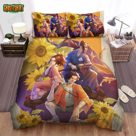 Samurai Champloo Characters With Sunflowers Bed Sheets Spread Comforter Duvet Cover Bedding Set