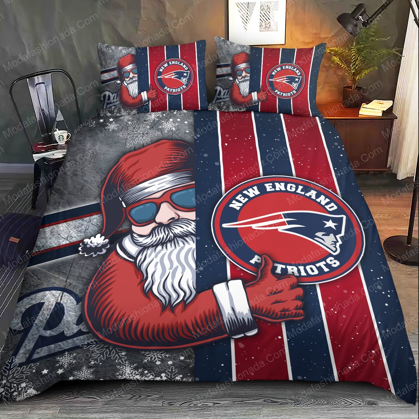 NFL New England Patriots Christmas Stanta Claus Bedding Set