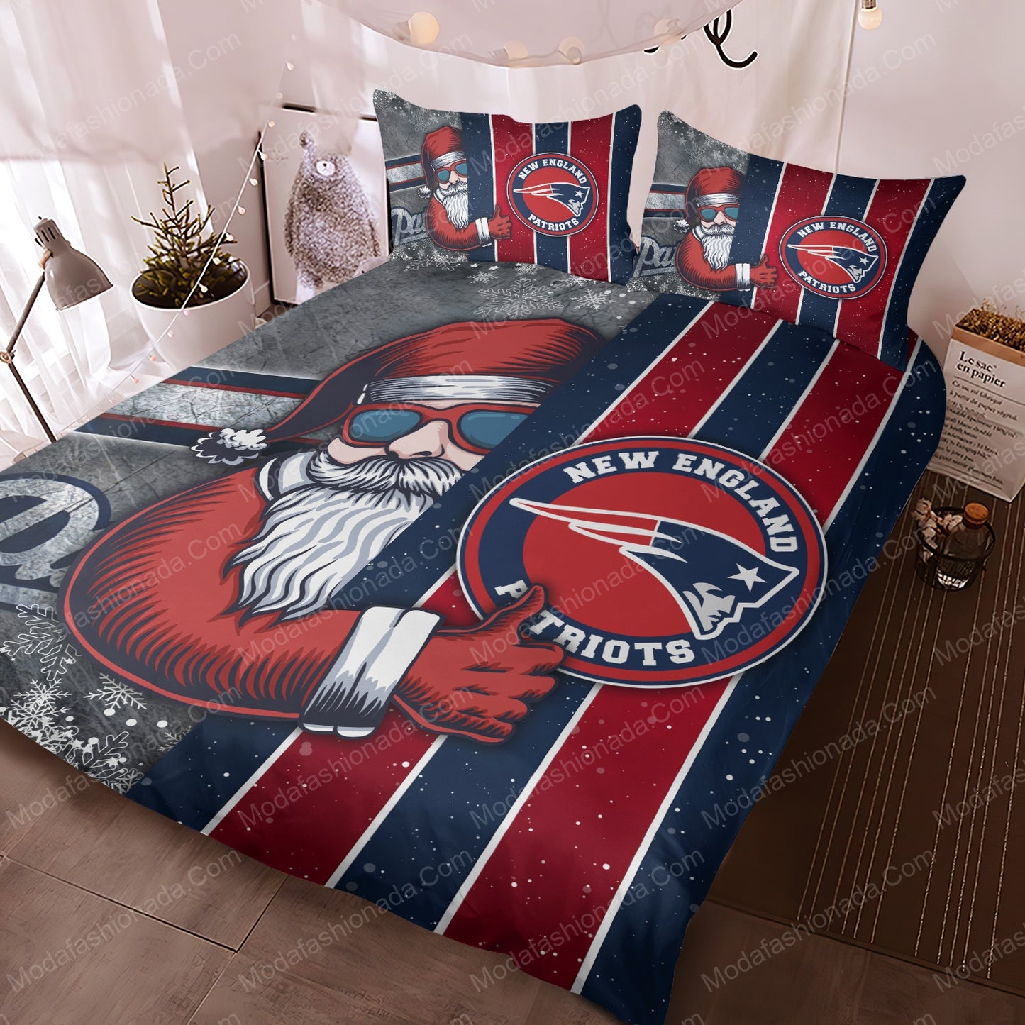 NFL New England Patriots Christmas Stanta Claus Bedding Set