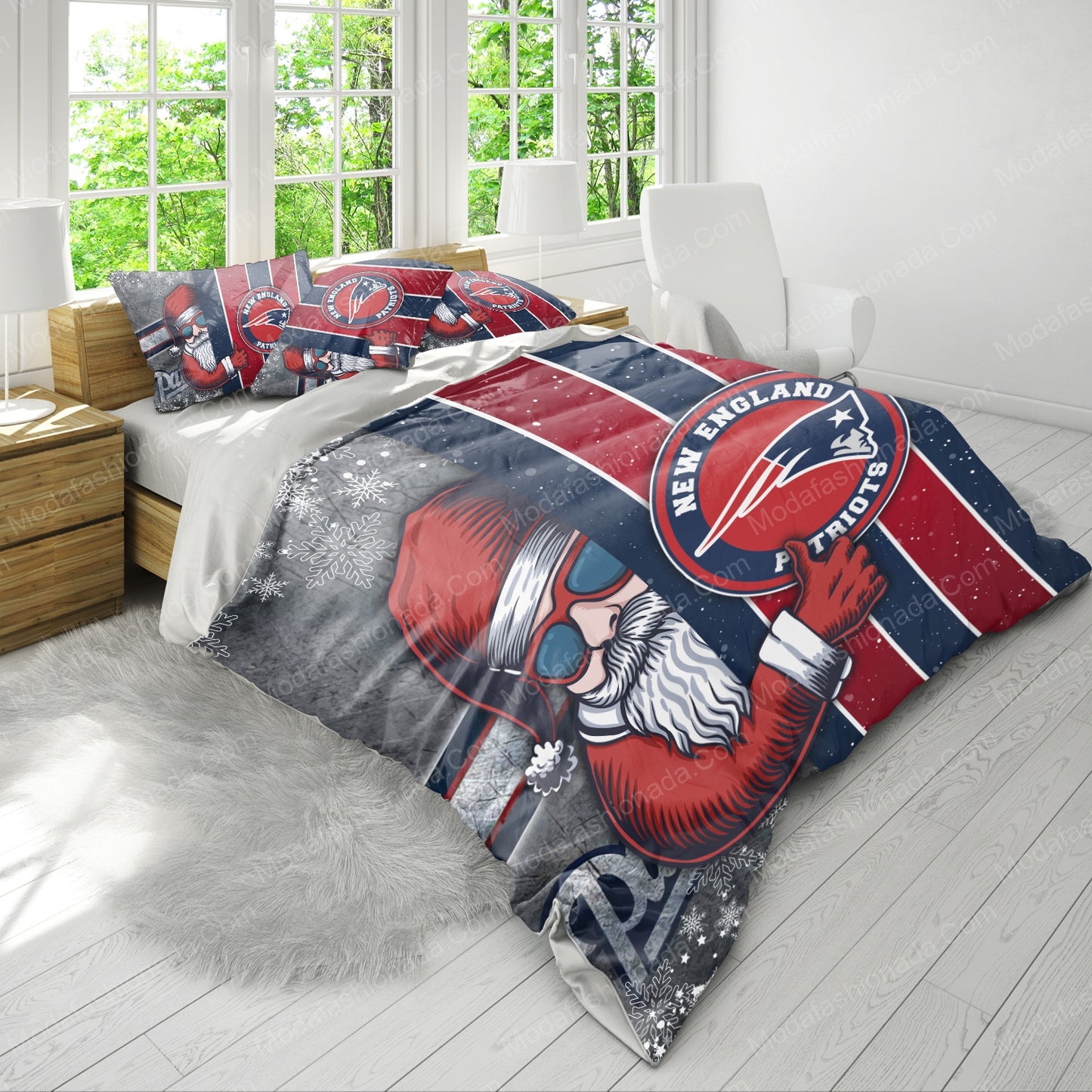 NFL New England Patriots Christmas Stanta Claus Bedding Set