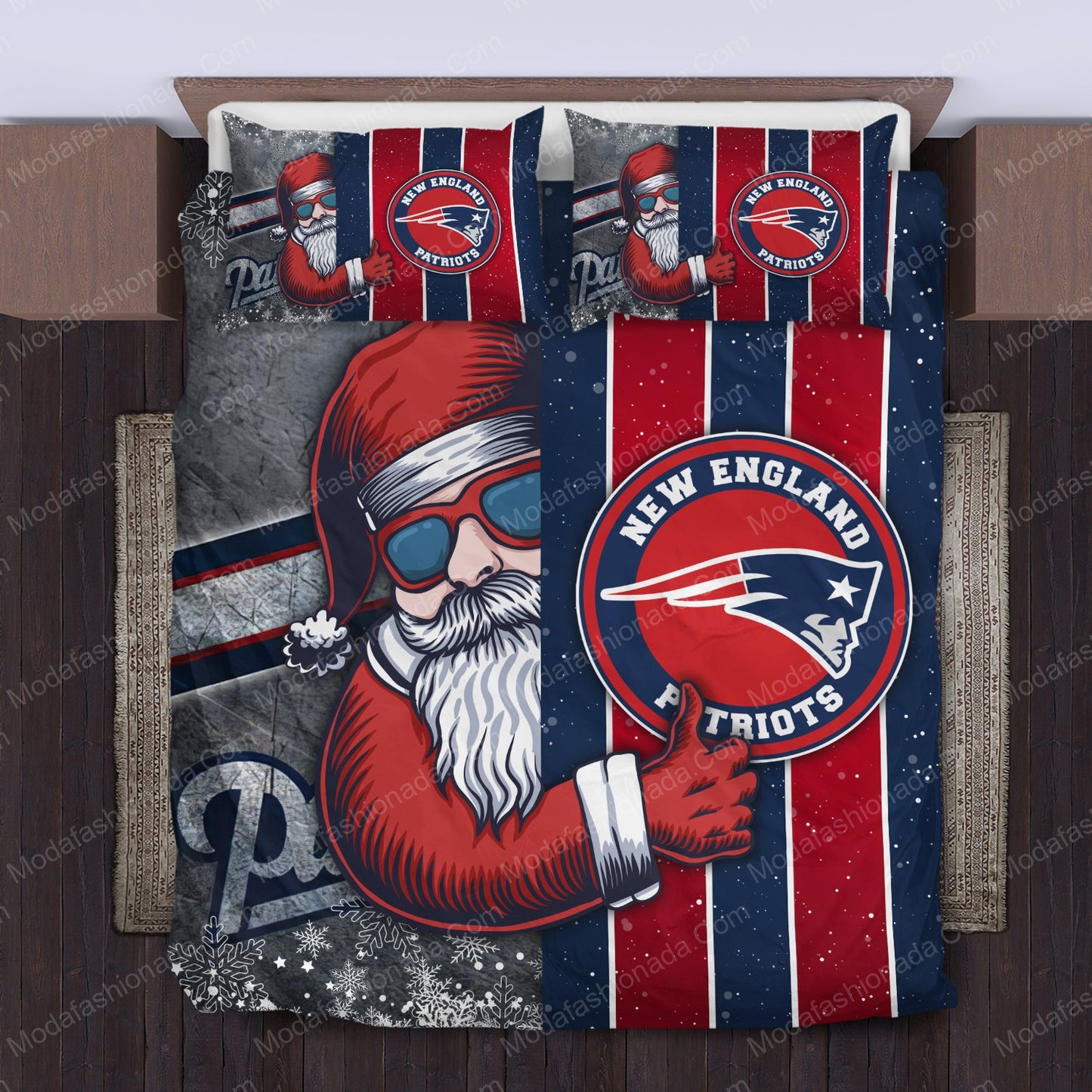NFL New England Patriots Christmas Stanta Claus Bedding Set