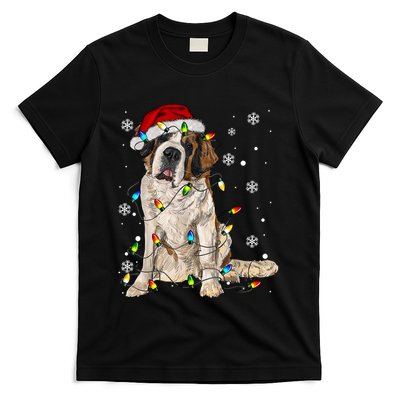 Saint Bernard Dog Santa Christmas Tree Lights Pajama Xmas T-Shirt