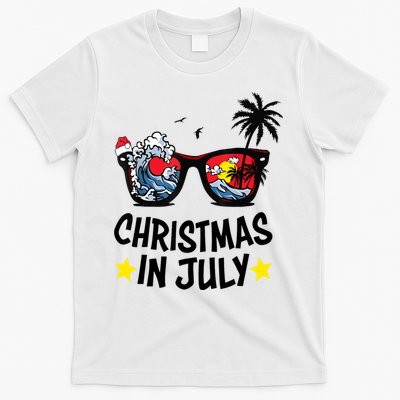 Sunglasses Christmas In July Santa Hat Summer Vacation Cute T-Shirt