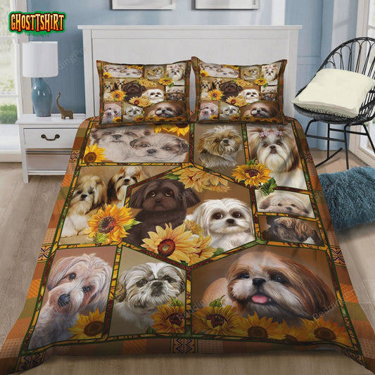 Shih Tzu Sunflower Square Bed Sheets Duvet Cover Bedding Set