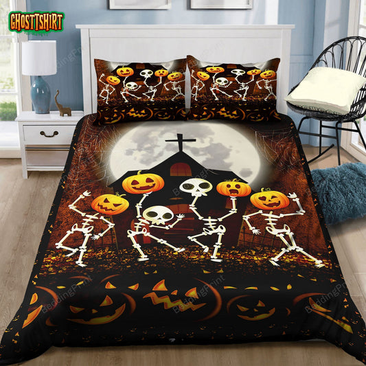 Skeleton Pumpkin Halloween Bed Sheets Duvet Cover Bedding Set