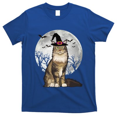 Scary Maine Coon Cat Witch Hat Halloween Gift T-Shirt