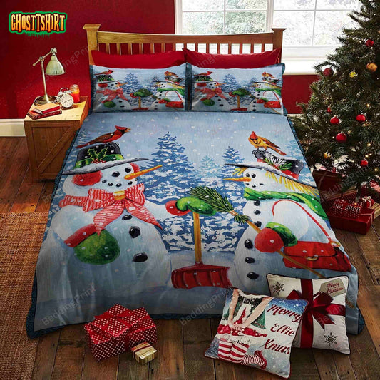 Snowman Christmas Bed Sheets Duvet Cover Bedding Set