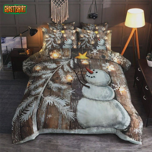 Snowman Christmas With Pine Tree Bed Sheets Duvet Cover Bedding Set