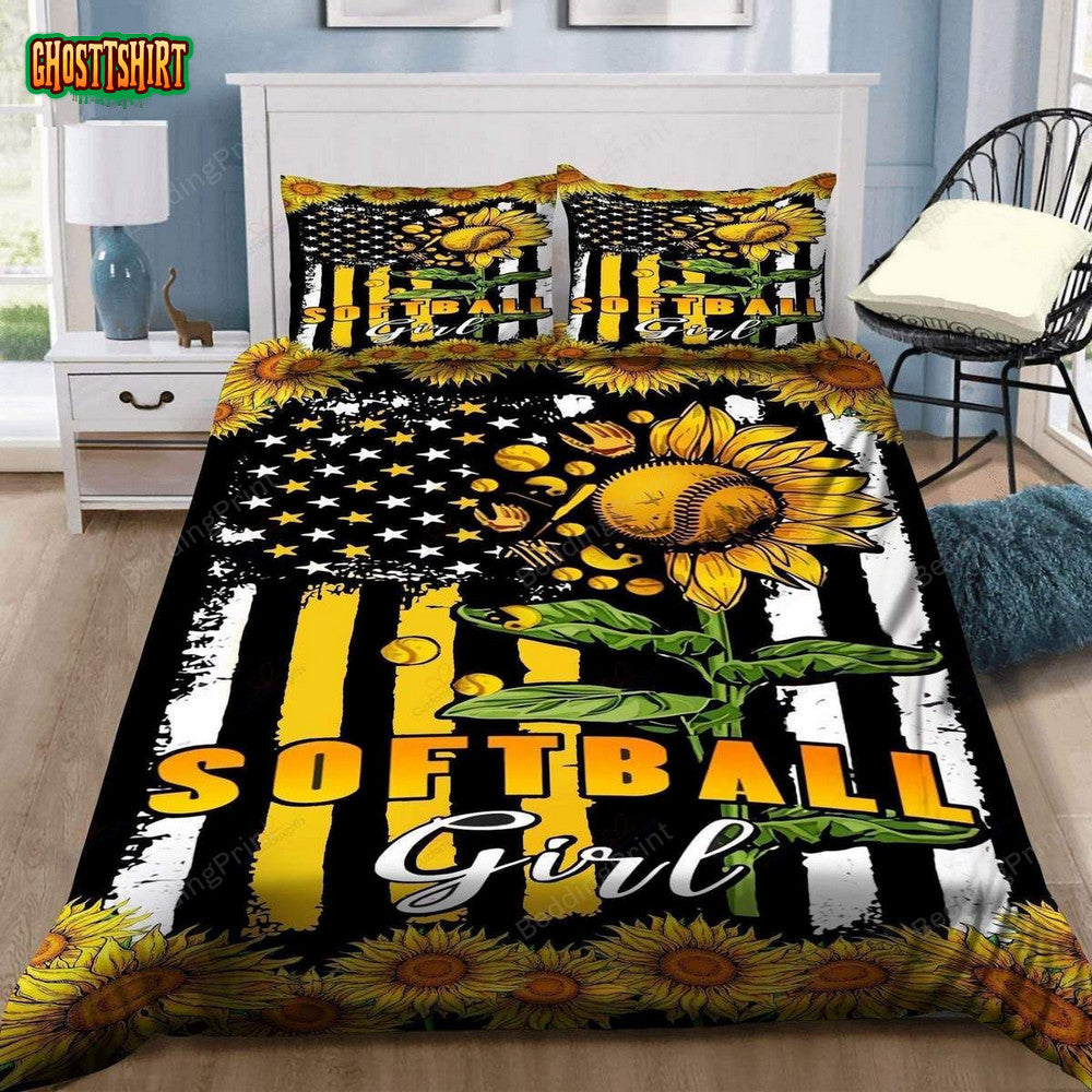 Softball Girl Sunflower Duvet Cover Bedding Set