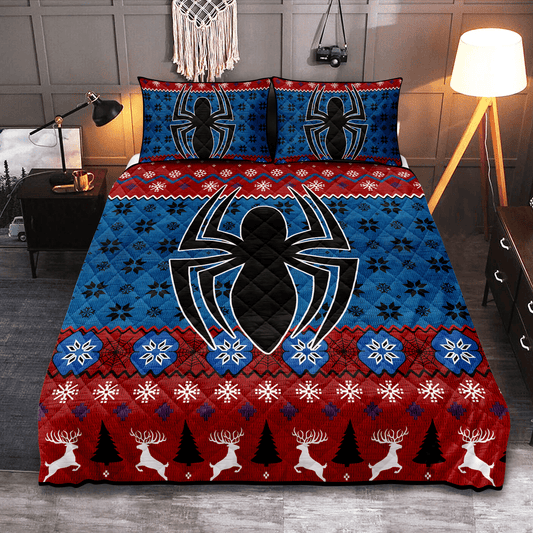 Personalized Spider Man Blue Christmas 3-pc Quilt Bedding Set for Kids Spider