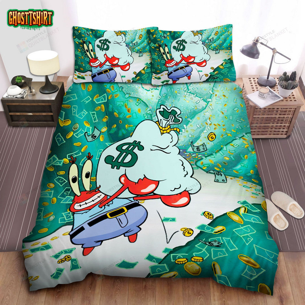 Spongebob Squarepants, Mr. Krab Happy With Money Bed Sheets Duvet Cover Bedding Set