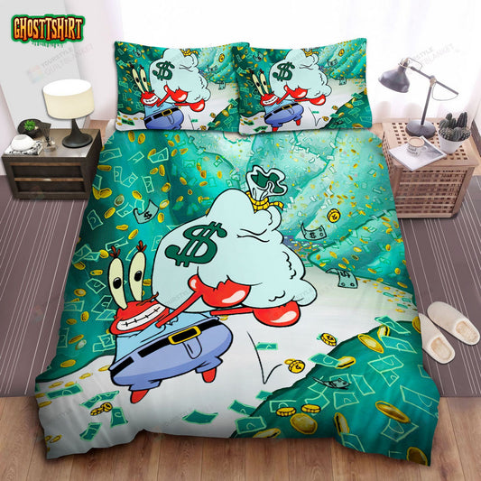 Spongebob Squarepants, Mr. Krab Happy With Money Bed Sheets Duvet Cover Bedding Set