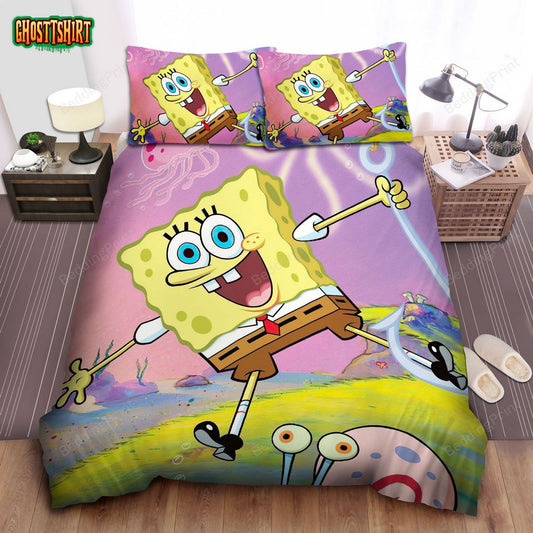 Spongebob Squarepants, Spongebob And Gary The Snail Bed Sheets Duvet Cover Bedding Set
