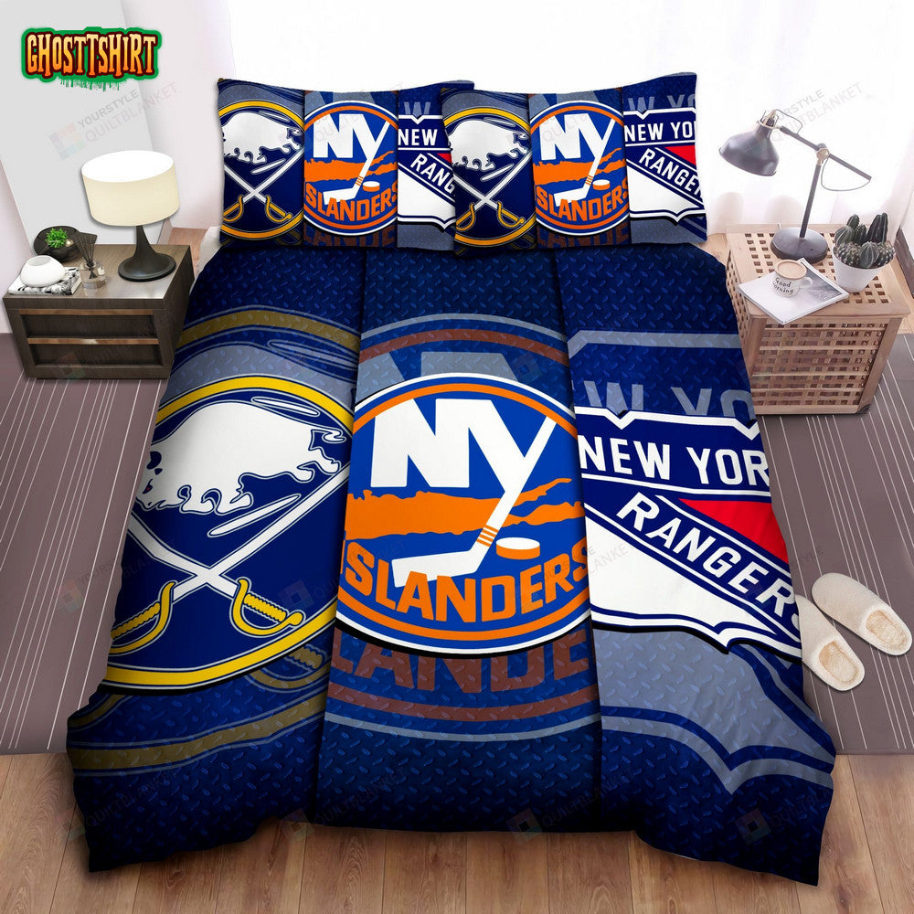Sports New York Nhl Teams Bed Sheet Spread Comforter Duvet Cover Bedding Set