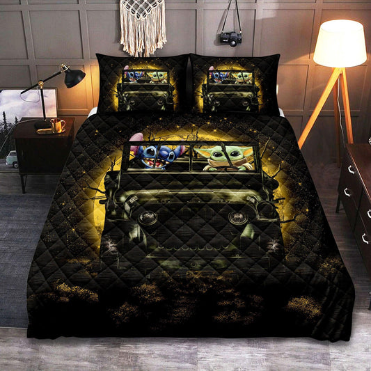 Personalized Stitch Baby Yoda Halloween 3-pc Quilt Bedding Set Moonlight Design