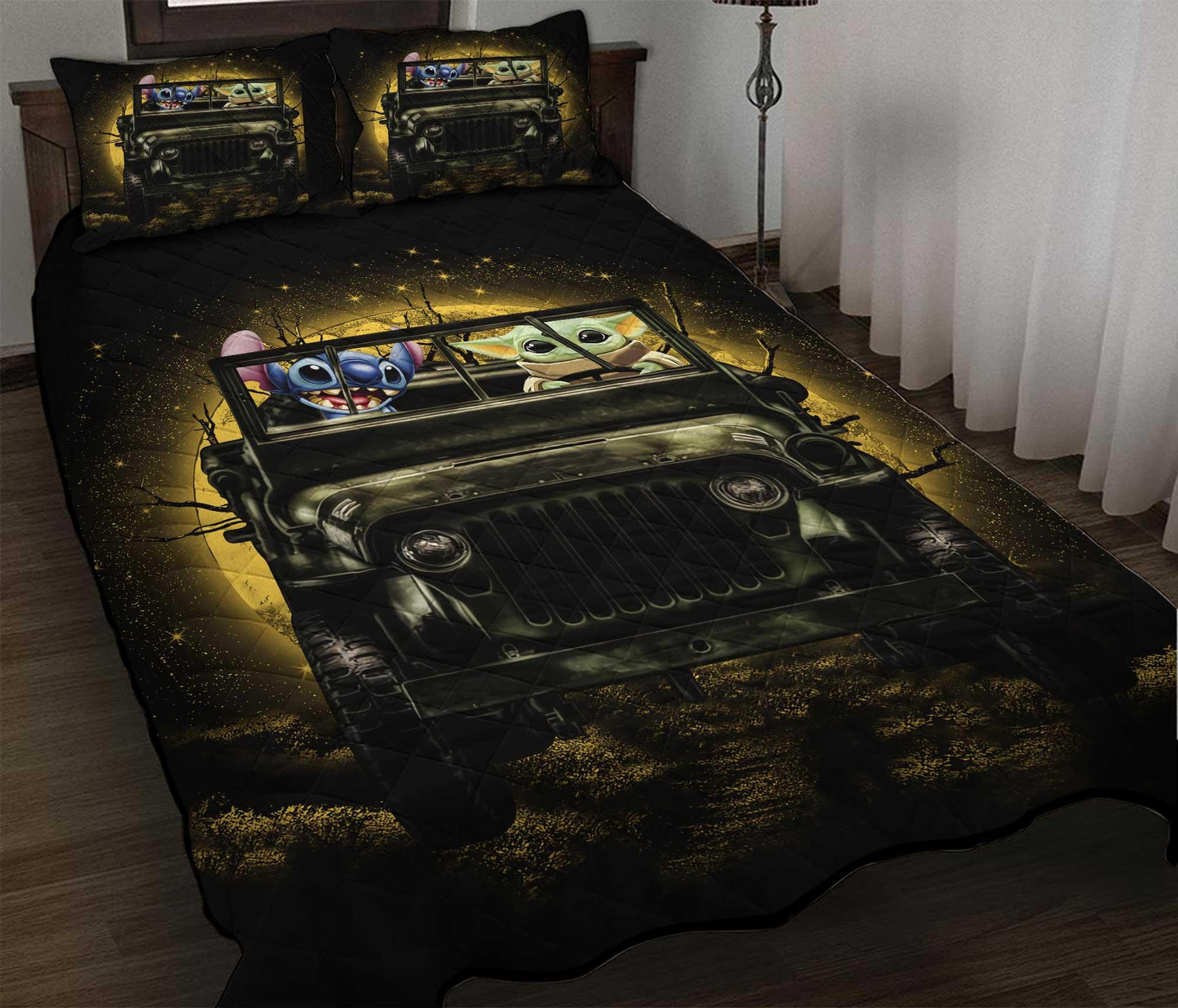 Personalized Stitch Baby Yoda Halloween 3-pc Quilt Bedding Set Moonlight Design