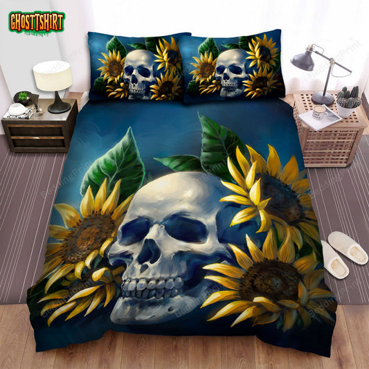 Sunflower And Skull Art Bed Sheets Duvet Cover Bedding Set