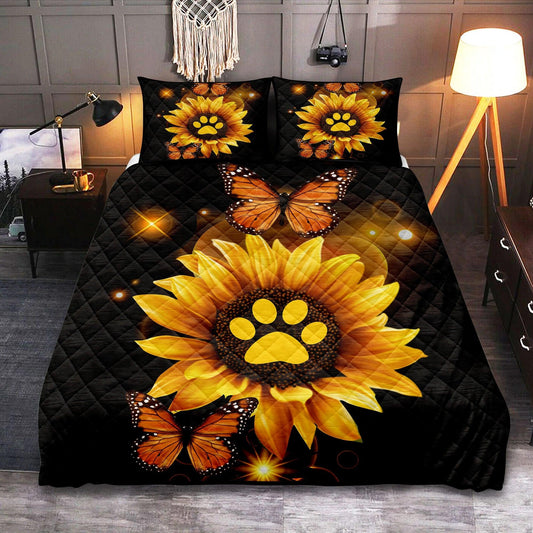 Personalized Sunflower Butterfly Dog Bed 3-Piece Quilt Bedding Set for Pets Sunflower