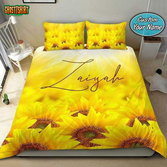 Sunflower Field Personalized Custom Name Duvet Cover Bedding Set