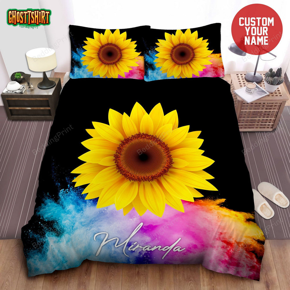 Sunflower Hippie Color Personalized Custom Name Duvet Cover Bedding Set
