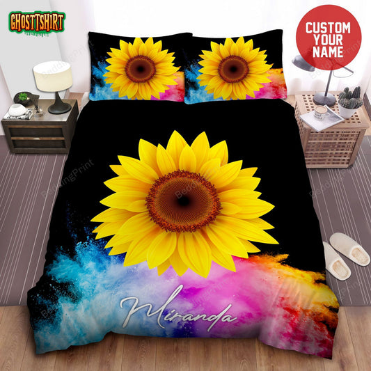 Sunflower Hippie Color Personalized Custom Name Duvet Cover Bedding Set